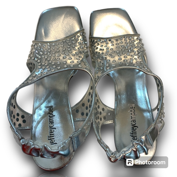 NWOB Jeffrey Campbell Genevieve Clear Sequined Square Toe Heeled Sandals, Size 8 - Picture 4 of 8